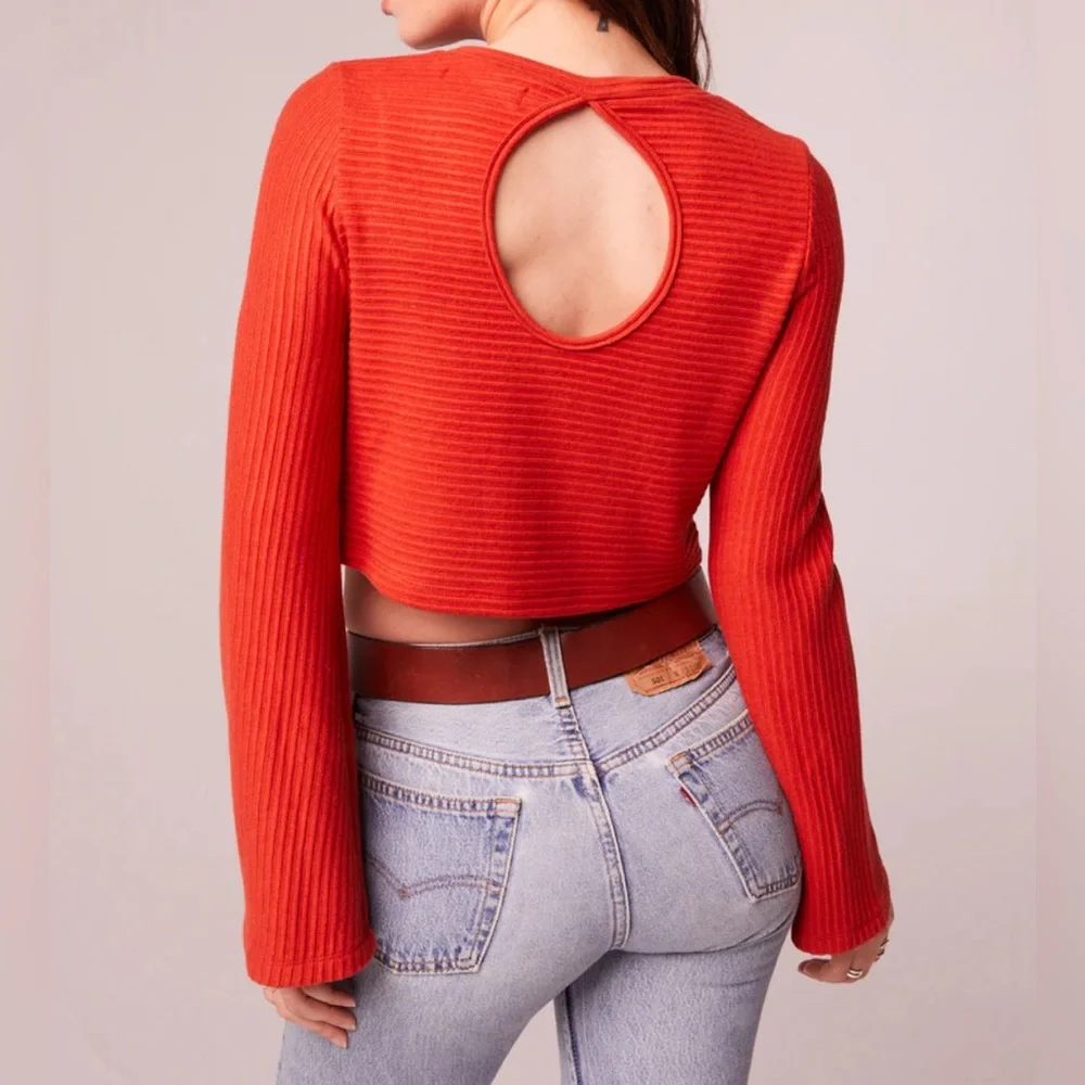 BOG Band of the Free Alize Rust Long Sleeve Crop Top, new with tags
